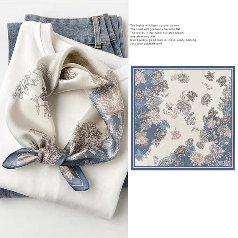 Mulberry Silk Square Scarf for Women - 53x53cm Floral Print Neck Scarf with Gift Box, Soft Lightweight Silk Headscarf for  Birthday, Anniversary - Elegant Gift for Mum, Grandma, Teachers