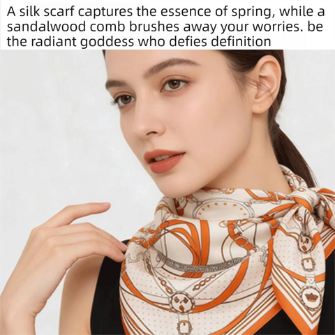 Luxury Orange Scarf Gift Set for Women - 70x70cm Belt Buckle Print Square Scarf with Elephant Comb, Stylish Neck Scarf & Hair Comb Set in Gift Box - Perfect Present for Birthday, Mother's Day, Anniversary