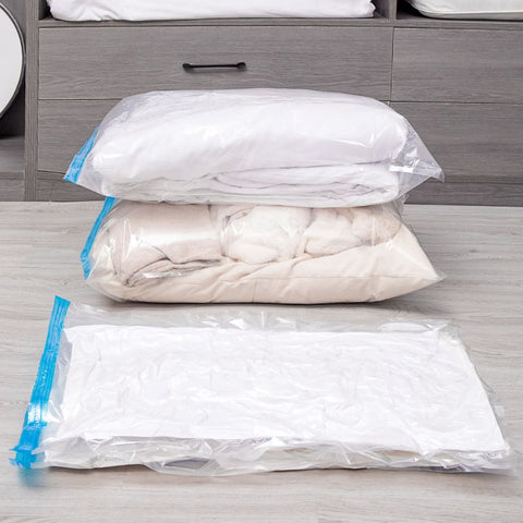 12-piece Vacuum Storage Bags Set(4 medium, 4 large, 3 extra large, 1 hand pump)- Heavy Duty Space Saving Compression Bags for Clothes Quilts Bedding Moisture Proof Wardrobe Organisation Travel Storage Reusable Durable Seal