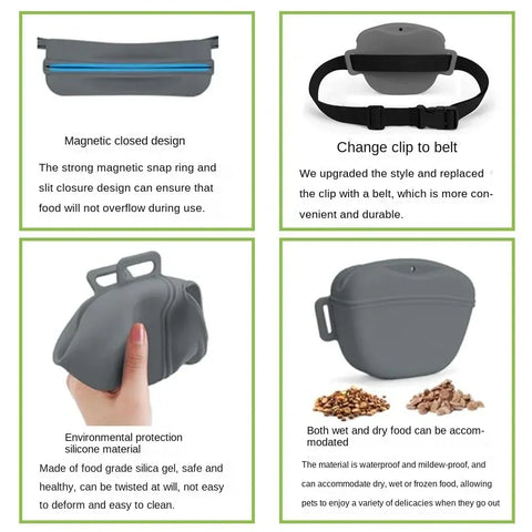 Pink Silicone Dog Training Treat Pouch with Adjustable Waist Belt Hands-Free Pet Reward Bag for Outdoor Walks