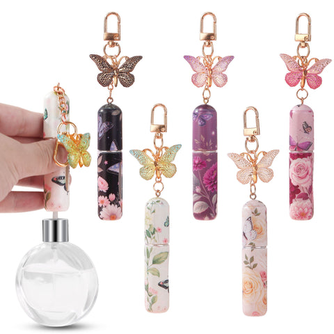 3 Pack Red 5ml Portable Perfume Atomizer Keychain Butterfly Charm Floral Refillable Travel Spray Bottle Set - Same Design