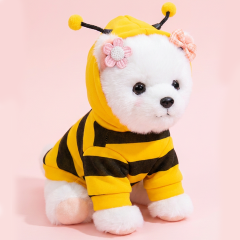 Size S Bee Fleece Hoodie Jumper for Small Dogs & Cats with 5 Hair Clips - Winter Warm Pet Apparel Australia