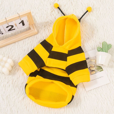 Size XL Bee Fleece Hoodie Jumper for Small Dogs & Cats with 5 Hair Clips - Winter Warm Pet Apparel Australia