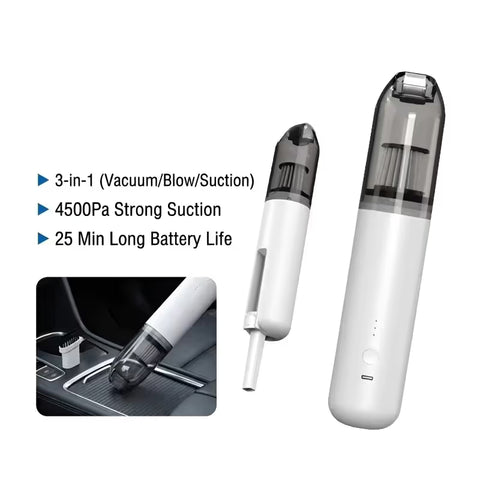 White Mini Wireless Handheld Vacuum Cleaner——Wireless Mini Dust Cleaner with Strong Suction, USB Type C Charging and Multi Purpose Cleaning Attachments