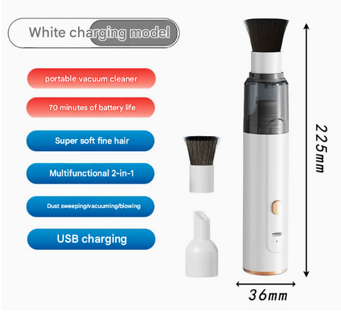 White Cordless Dust Buster Vacuum Cleaner- Cordless Mini Dust Cleaner with Soft Brush Attachment, USB Rechargeable Desktop and Keyboard Cleaning Tool