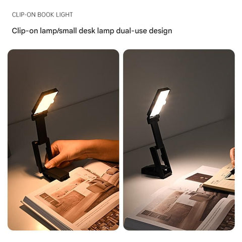 White Rechargeable LED Clip-On Reading Light - Foldable Portable Mini Book Light with Eye-Caring Lamp for Study & Bedside