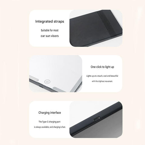 White LED Car Sun Visor Makeup Mirror with 5x Magnification & Touch Lighting - Rechargeable Vanity Mirror for Travel & Daily Use