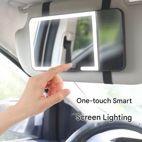 Black LED Car Sun Visor Makeup Mirror with 5x Magnification & Touch Lighting - Rechargeable Vanity Mirror for Travel & Daily Use
