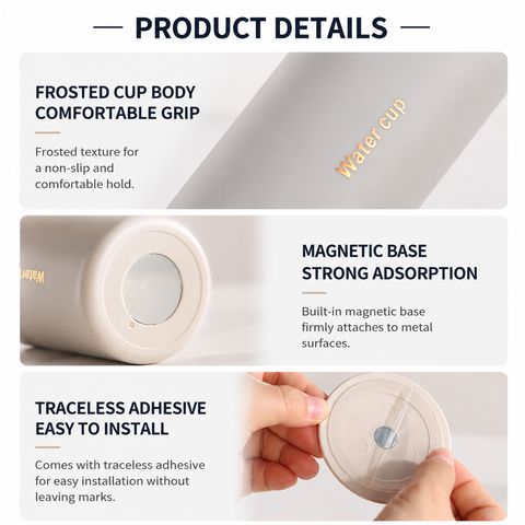 Pink 304 Stainless Steel Magnetic Hanging Water Bottle, 12.17 oz Double-Wall Insulated Coffee/Milk Cup with Magnetic Coaster