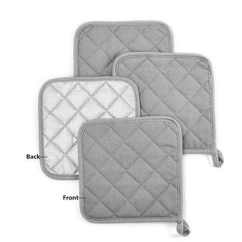 4 Pack Heat Resistant Pot Holders - Red Cotton Silver Coated Quilted Kitchen Heat Pads Non Slip Oven Mats 18x18cm Baking Cooking Microwave Use Durable Thermal Protection