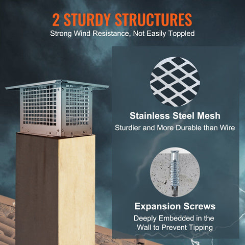 Chimney Cap 304.8 x 304.8mm, 304 Stainless Steel Fireplace Chimney Cover, Not Easily Toppled & Practical Accessories & Easy Installation, Fits Mesh Flue Covers Outside Clay Flue Shingles, Silver