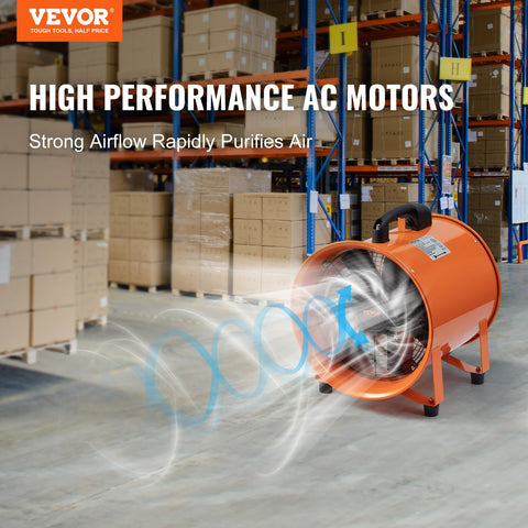 Portable Ventilator, 203.2mm/8inch Heavy Duty Cylinder Fan with 10m Duct Hose, 145W Strong Shop Exhaust Blower 1020CFM, Industrial Utility Blower for Sucking Dust, Smoke, Smoke Home/Workplace