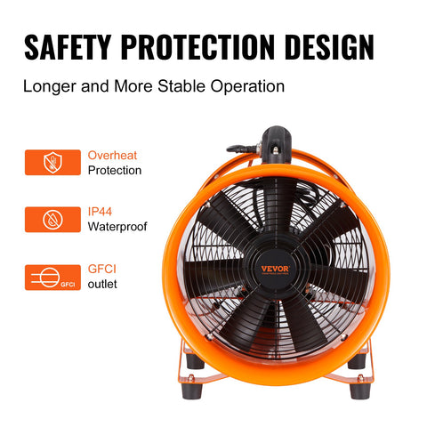 Portable Ventilator, 254mm/10inch Heavy Duty Cylinder Fan with 5m Duct Hose, 255W Strong Shop Exhaust Blower 1720CFM, Industrial Utility Blower for Sucking Dust, Smoke, Smoke Home/Workplace