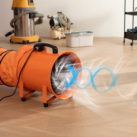 Portable Ventilator, 254mm/10inch Heavy Duty Cylinder Fan with 5m Duct Hose, 255W Strong Shop Exhaust Blower 1720CFM, Industrial Utility Blower for Sucking Dust, Smoke, Smoke Home/Workplace