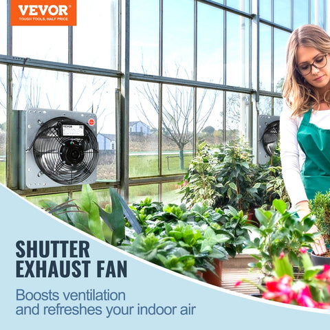 Shutter Exhaust Fan, 305 mm High-speed 1400RPM 1084 CFM, Aluminum Wall Mount Attic Fan with AC-motor, Ventilation and Cooling for Greenhouses, Garages, Sheds, Shops