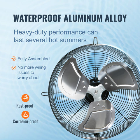 Shutter Exhaust Fan, 305 mm High-speed 1400RPM 1084 CFM, Aluminum Wall Mount Attic Fan with AC-motor, Ventilation and Cooling for Greenhouses, Garages, Sheds, Shops