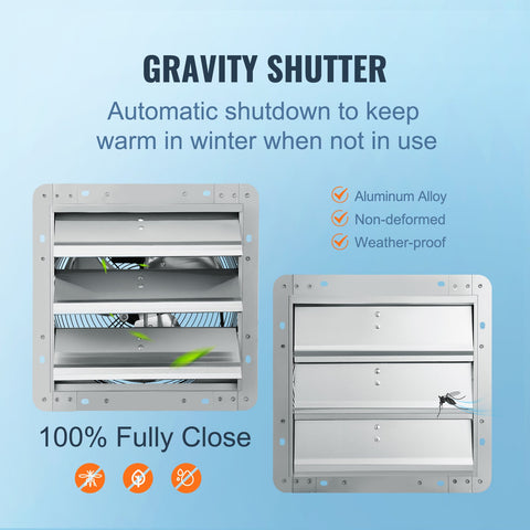 Shutter Exhaust Fan, 305 mm High-speed 1400RPM 1084 CFM, Aluminum Wall Mount Attic Fan with AC-motor, Ventilation and Cooling for Greenhouses, Garages, Sheds, Shops