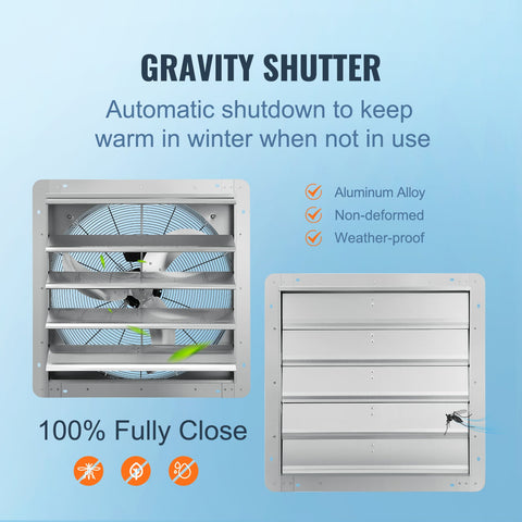 Shutter Exhaust Fan, 610 mm High-speed 1400RPM 2892 CFM, Aluminum Wall Mount Attic Fan with AC-motor, Ventilation and Cooling for Greenhouses, Garages, Sheds, Shops