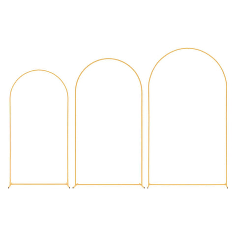 Arch Backdrop Stand, Set of 3, 2.4/2.2/2 m, Stable Structure, Easy Assembly, Gold Metal Arch Backdrop Stand for Wedding, Birthday Party, Graduation, Holiday Celebration, and Ceremony Decoration