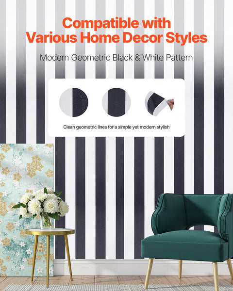 Peel and Stick Wallpaper, 45cm x 15m Contact Paper Black White Modern Geometric Waterpoof Self Adhesive, Easy to Clean Wall Decorative Vinyl Roll for Bedroom Kitchen Office Bathroom