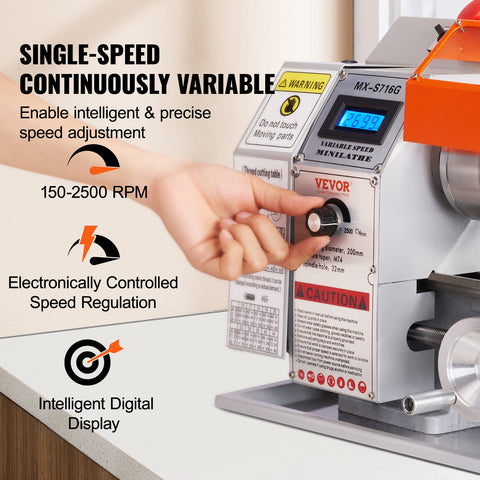 VEVOR Mini Metal Lathe Machine, 180 x 400 mm, 800W Precision Benchtop Power Metal Lathe, 150-2500 RPM Continuously Variable Speed, with 3-jaw Metal Chuck Tool Box for Processing Precision Parts