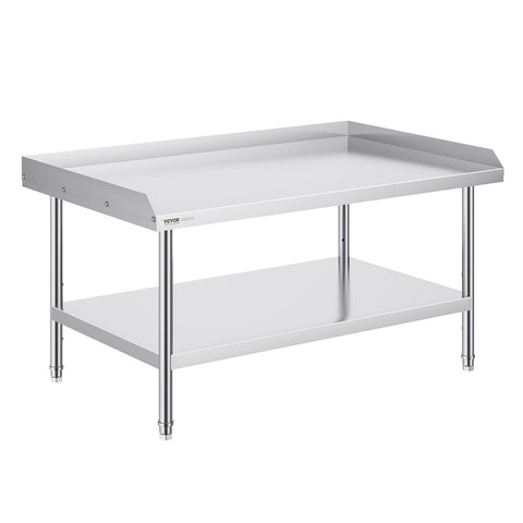 Stainless Steel Work Table, 762 x 1219 x 660 mm Commercial Food Prep Worktable, 3-Sided Backsplash Heavy Duty Prep Worktable, Metal Work Table with Adjustable Height for Restaurant Home Hotel