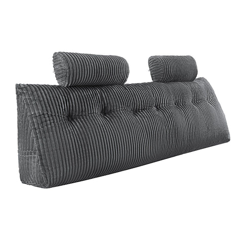 Headboard Pillow, King Size Wedge Headboard Pillow with 2 Side Pockets and 2 Headrests, Bed Wedge Pillow with Washable Flannel Cloth, for Reading, Gaming, Resting, Working in Bed, Grey