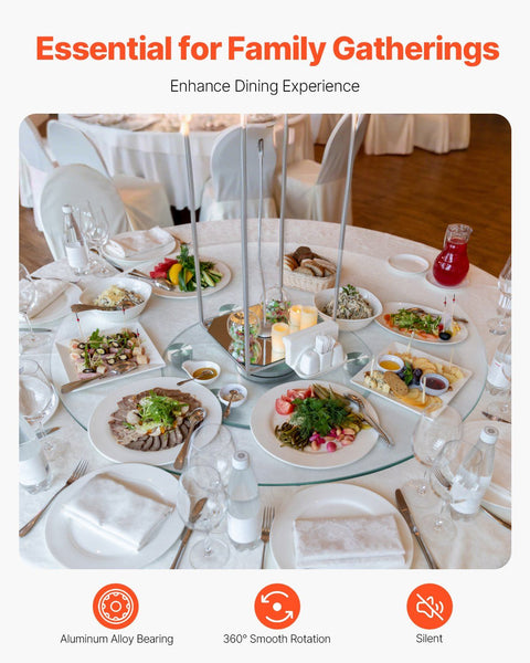 76.8 cm Glass Lazy Susan Turntable, Tempered Glass Dining Table Centerpiece with 6 Rotating Wheels, 360° Smooth & Silent Spin Tabletop Rotating Tray, for Family Gatherings, Banquets & Weddings