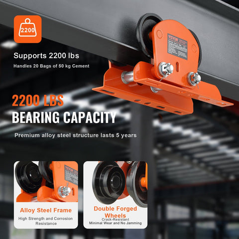 Electric Hoist Manual Trolley, 1 Ton Load Capacity for PA200 PA250 PA300 PA400 PA500, Push Beam Trolley with Dual Wheels, 68 mm-110 mm Adjustable Beam Flange Width for Straight Curved I Beam