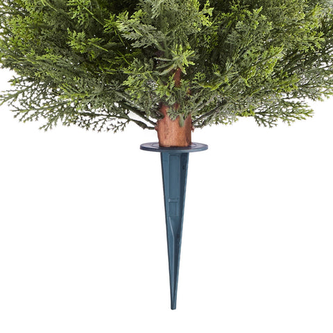 Artificial Topiary Cypress Trees with Ground Spike, 2 Set 406mm Faux Shrubs & Bushes Potted Plants, Fake Silk Tree Look Real for Decor Front Porch Outdoor Indoor Patio Garden Balcony Backyard