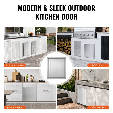 BBQ Access Door, 457x533 mm Single Outdoor Kitchen Door, Stainless Steel Flush Mount Door, Wall Vertical Door with Recessed Handle, for BBQ Island, Grilling Station, Outside Cabinet