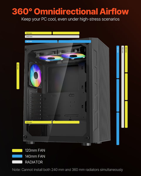 Mid-Tower ATX PC Gaming Case Computer Case Box with 3 x 120 mm ARGB Fans