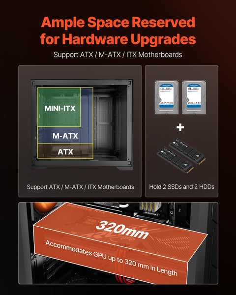 Mid-Tower ATX PC Gaming Case Computer Case Box with 3 x 120 mm ARGB Fans