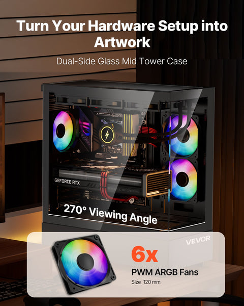 Mid-Tower ATX PC Gaming Case Computer Case with 6 x 120 mm PWM ARGB Fans