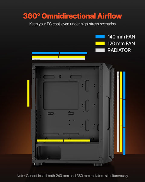 Mid-Tower ATX PC Gaming Case Computer Case Box with 4 x 120 mm ARGB Fans