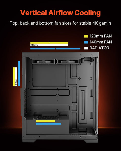 PC Gaming Case Mid-Tower Computer Case with 2 Fans for ATX Motherboard