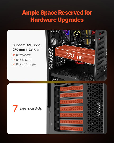 PC Gaming Case, Mid-Tower, Computer Case with High-Airflow Tempered Glass Panel, Dust Filter, 4 x 120 mm Fans, Cable Management, for GPU up to 270 mm in Length, Compatible with ATX/M-ATX/ITX