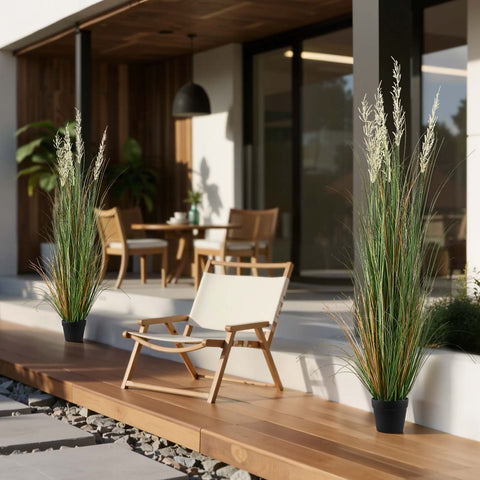 Artificial Grass Plant, 2 Pack 1499mm Faux Reed Flower Grass in Pot, Premium PVC Fake Greenery Shrubs Plant for Indoor Outdoor House Home Garden Office Room Décor, Housewarming, Green