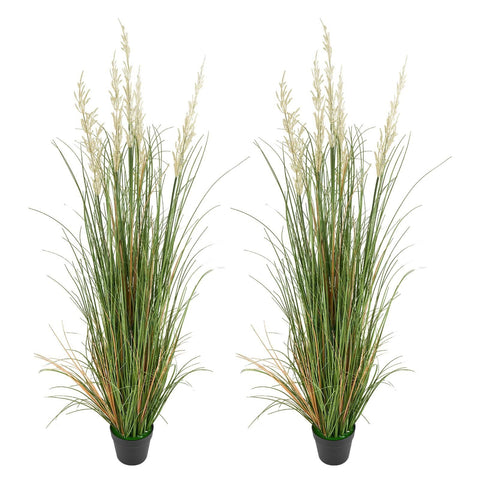 Artificial Grass Plant, 2 Pack 1499mm Faux Reed Flower Grass in Pot, Premium PVC Fake Greenery Shrubs Plant for Indoor Outdoor House Home Garden Office Room Décor, Housewarming, Green