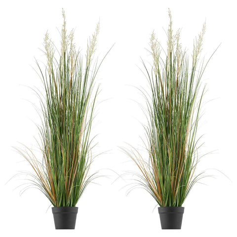 Artificial Grass Plant, 2 Pack 1499mm Faux Reed Flower Grass in Pot, Premium PVC Fake Greenery Shrubs Plant for Indoor Outdoor House Home Garden Office Room Décor, Housewarming, Green