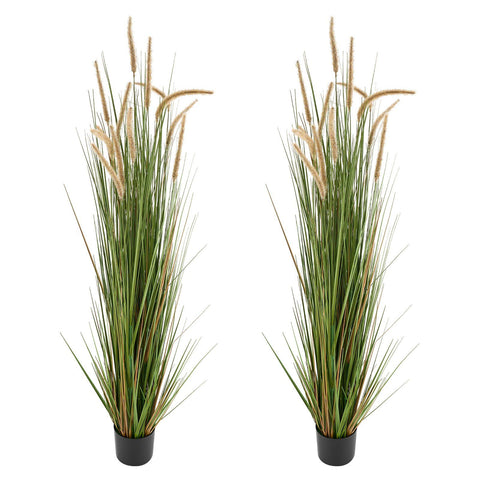 Artificial Grass Plant, 2 Pack 1499mm Horsetail Reed Grass in Pot, Premium PVC Faux Fake Greenery Shrubs Plant for Indoor Outdoor House Home Garden Office Room Décor, Housewarming, Green