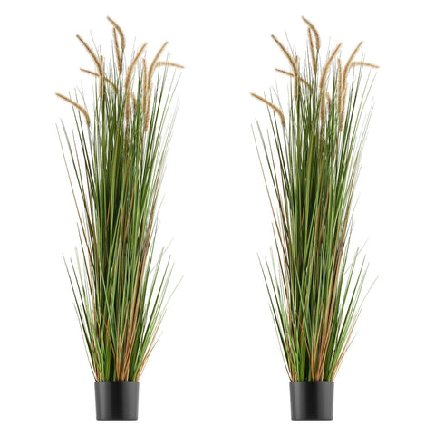 Artificial Grass Plant, 2 Pack 1499mm Horsetail Reed Grass in Pot, Premium PVC Faux Fake Greenery Shrubs Plant for Indoor Outdoor House Home Garden Office Room Décor, Housewarming, Green
