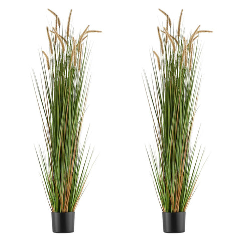 Artificial Grass Plant, 2 Pack 1499mm Horsetail Reed Grass in Pot, Premium PVC Faux Fake Greenery Shrubs Plant for Indoor Outdoor House Home Garden Office Room Décor, Housewarming, Green