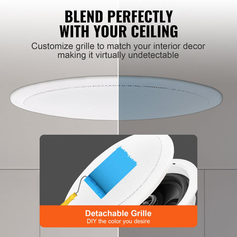 165.1 mm in Ceiling Speakers, 150-Watts, Flush Mount Ceiling & in-Wall Speakers System with 8ΩImpedance 89dB Sensitivity, for Home Kitchen Living Room Bedroom or Covered Outdoor Porches, Single
