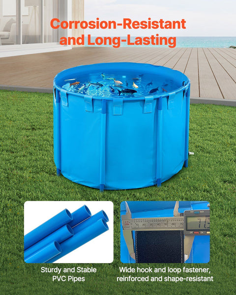 Canvas Fish Pond, 1700 L Capacity Above Ground Fish Pond, Foldable PVC Koi Tank, Round Goldfish Tank with Stable PVC Frame and Drain Valve, for Aquaculture, Koi Breeding, and Irrigation (Blue)