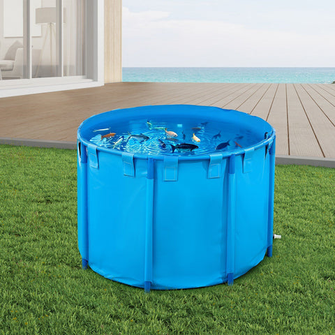 Canvas Fish Pond, 1700 L Capacity Above Ground Fish Pond, Foldable PVC Koi Tank, Round Goldfish Tank with Stable PVC Frame and Drain Valve, for Aquaculture, Koi Breeding, and Irrigation (Blue)