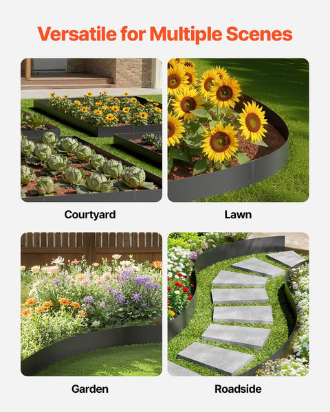 Steel Landscape Edging, 3 Packs 1016 x 203 mm Rust-Resistant Metal Landscape Edging, Bendable Garden Edging Border, Heavy Duty Lawn Edging, Easy-to-Install, Flower Bed Yard Pathway Divider Black
