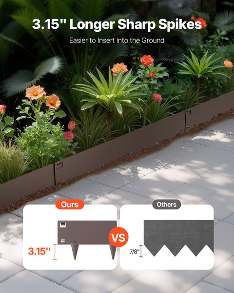 Steel Landscape Edging, 5 Packs 990 x 156 mm Rust-Resistant Metal Landscape Edging, Bendable Garden Edging Border, Heavy Duty Lawn Edging, Easy-to-Install, Flower Bed Yard Pathway Divider Brown
