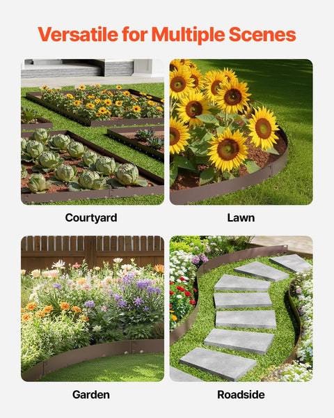 Steel Landscape Edging, 5 Packs 990 x 156 mm Rust-Resistant Metal Landscape Edging, Bendable Garden Edging Border, Heavy Duty Lawn Edging, Easy-to-Install, Flower Bed Yard Pathway Divider Brown