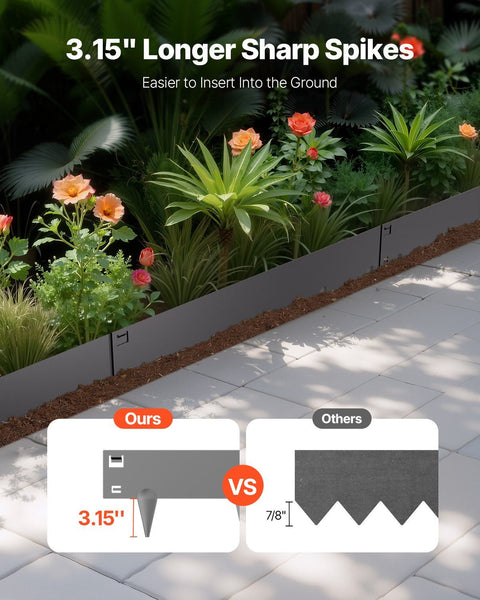 Steel Landscape Edging, 5 Packs 990 x 181 mm Rust-Resistant Metal Landscape Edging, Bendable Garden Edging Border, Heavy Duty Lawn Edging, Easy-to-Install, Flower Bed Yard Pathway Divider Dark Gray
